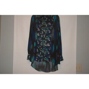 Kirna Zabete Multi Colored Front Button High Low Hem Semi-Sheer Size S Top
